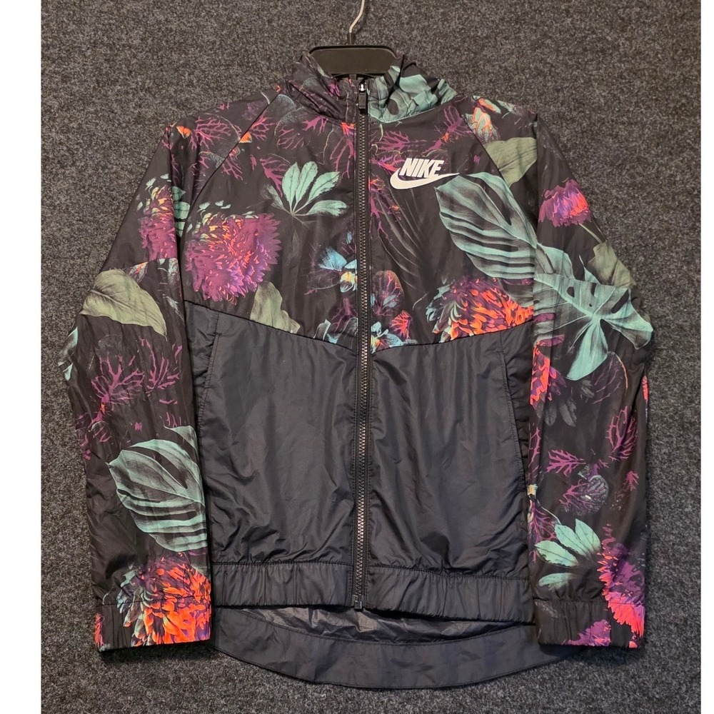 Nike Windrunner Jacket Mens Large Tropical Floral Print Black Zip AQ8803-343